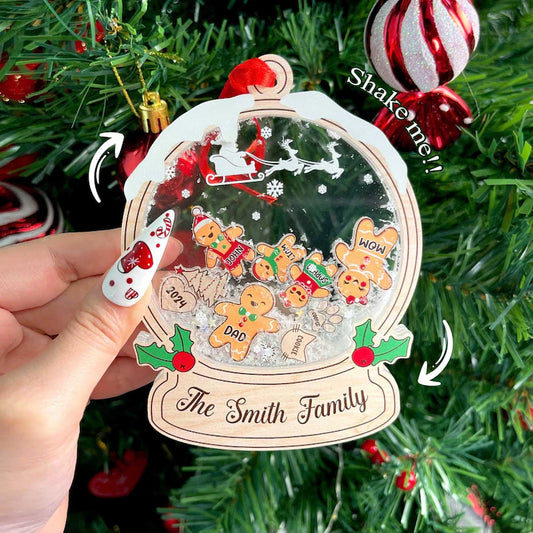 Gingerbread Family Ornament Christmas Gift 2024, Personalized Family Shaker Ornament With Pets, Gift For Family, Custom Christmas Ornament