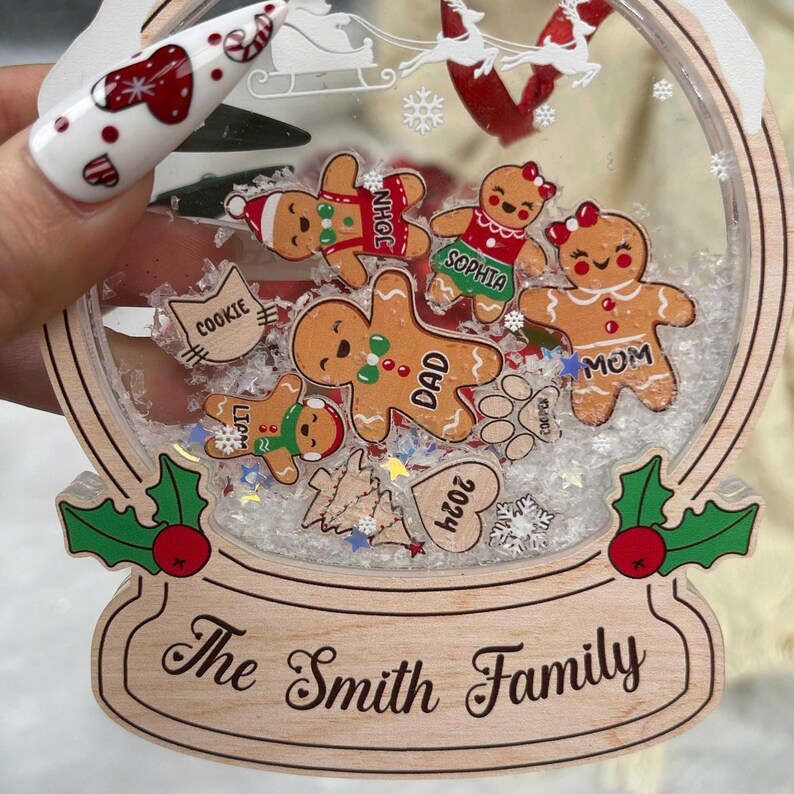 Gingerbread Family Ornament Christmas Gift 2024, Personalized Family Shaker Ornament With Pets, Gift For Family, Custom Christmas Ornament