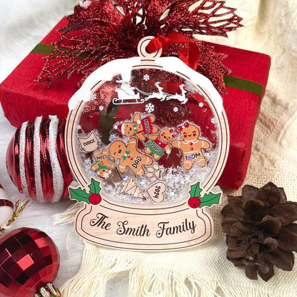 Gingerbread Family Ornament Christmas Gift 2024, Personalized Family Shaker Ornament With Pets, Gift For Family, Custom Christmas Ornament