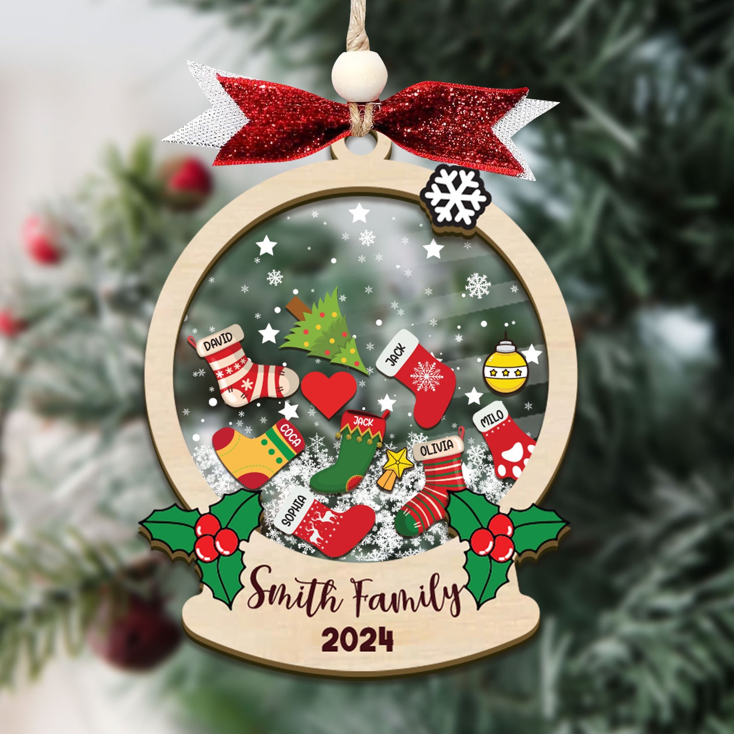 Personalized Stocking Family Shaker Ornament, Custom Family Christmas Ornament 2024, 4D Shaker Christmas Ornament