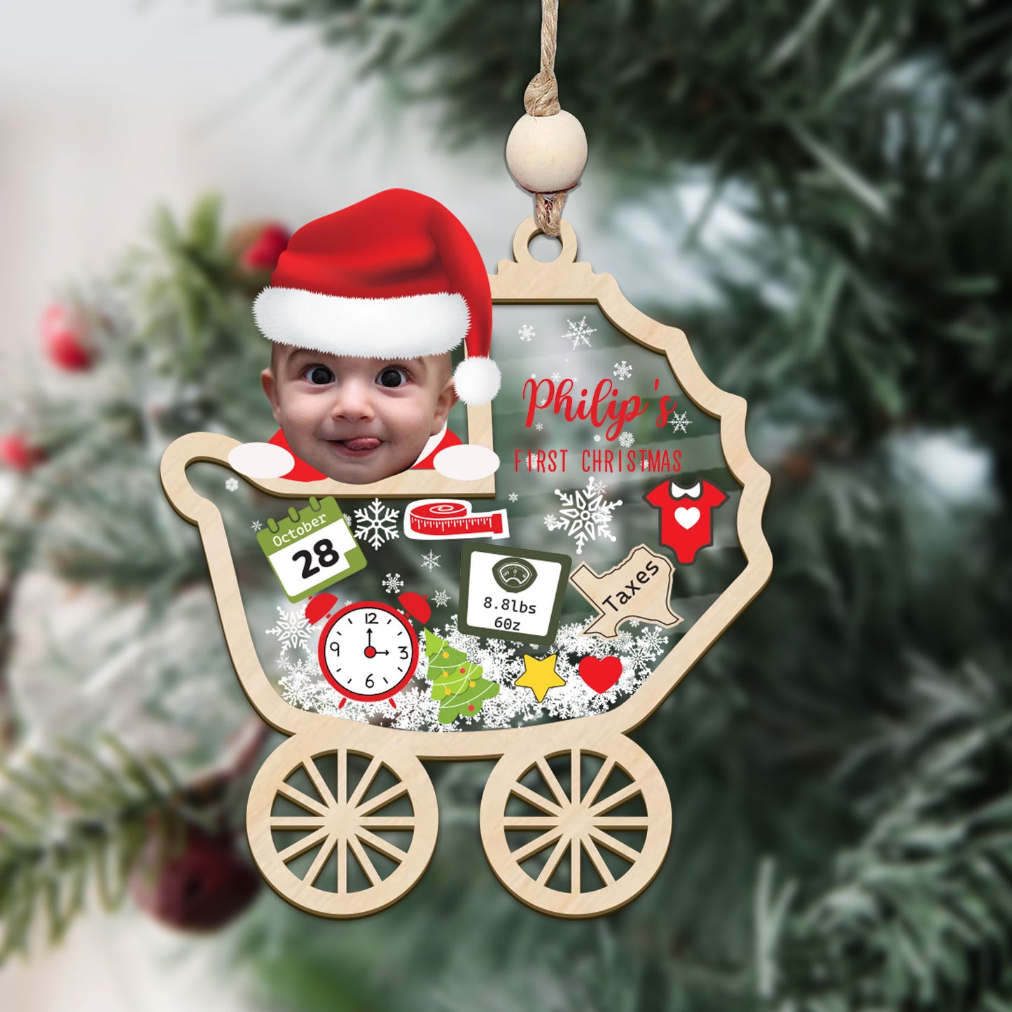 Personalized Photo Baby First Christmas Ornament, Custom Photo Baby Ornament, Custom Baby Face Ornament, Photo Baby Christmas Ornament, 2024 Xmas Gift