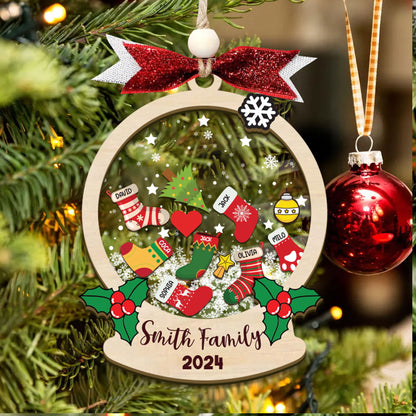 Personalized Stocking Family Shaker Ornament, Custom Family Christmas Ornament 2024, 4D Shaker Christmas Ornament