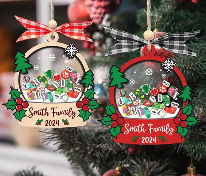 Family and Pet Ornaments, Personalized Stocking Family Shaker Ornament, Custom Family Christmas Ornament 2024, 4D Shaker Christmas Ornament