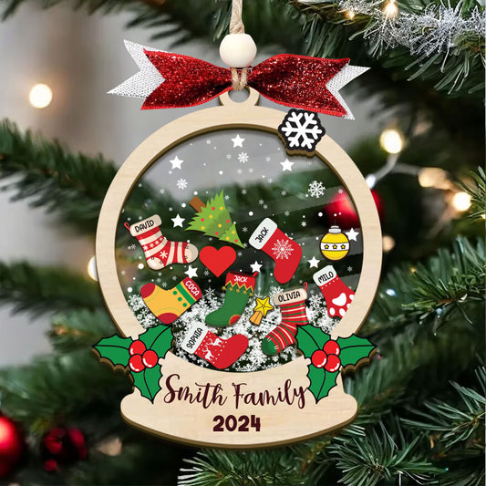 Personalized Stocking Family Shaker Ornament, Custom Family Christmas Ornament 2024, 4D Shaker Christmas Ornament