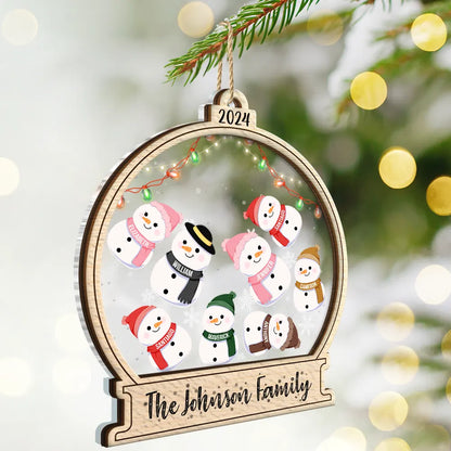 Christmas Snow Globe Snowman Family - Personalized 2-Layered Mix Ornament