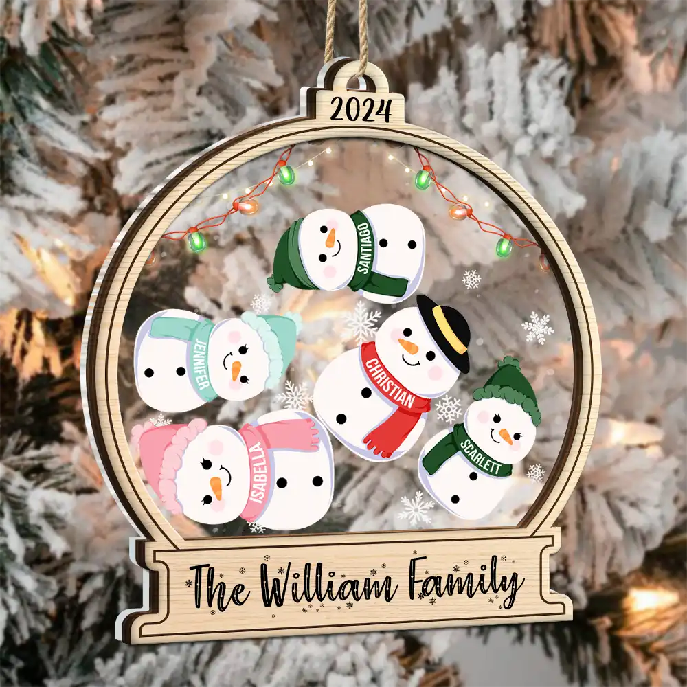 Christmas Snow Globe Snowman Family - Personalized 2-Layered Mix Ornament