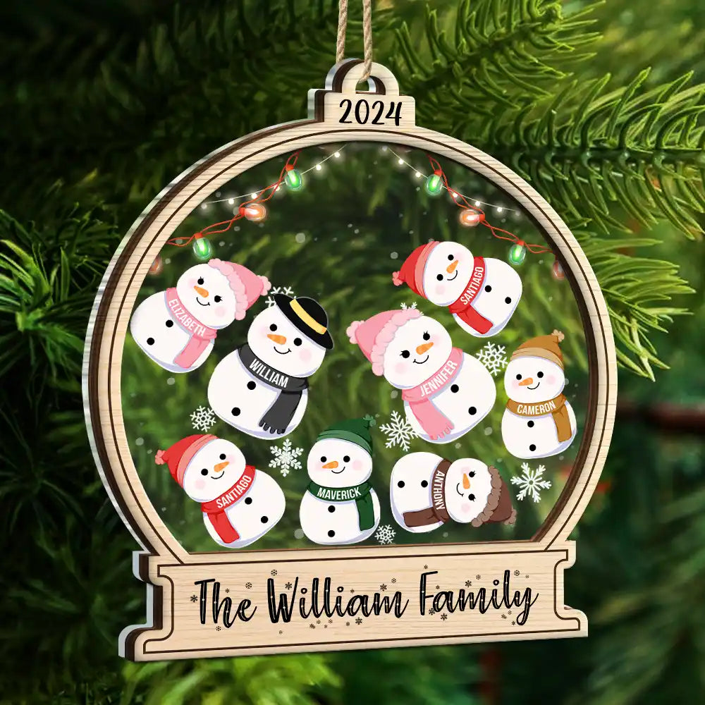 Christmas Snow Globe Snowman Family - Personalized 2-Layered Mix Ornament