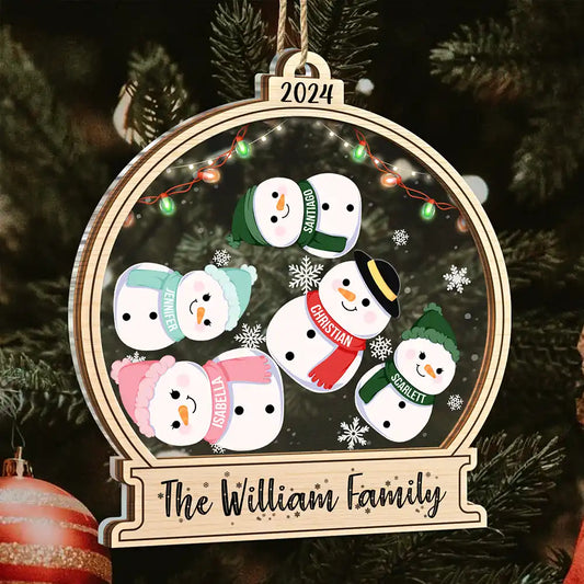 Christmas Snow Globe Snowman Family - Personalized 2-Layered Mix Ornament