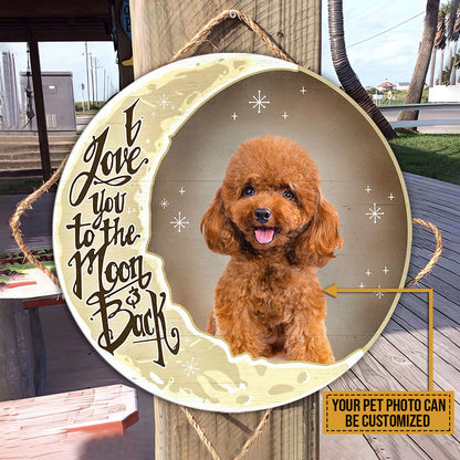 Custom Photo Gift Pet Picture Cat Dog Love You To The Moon Custom Wood Circle Sign, Cat Lovers, Dog Lovers, Memorial Gift