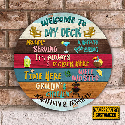 Deck Welcome To Proudly Serving Custom Wood Circle Sign