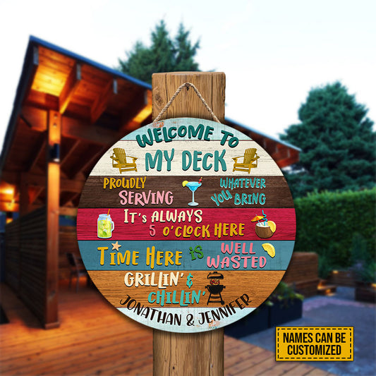 Deck Welcome To Proudly Serving Custom Wood Circle Sign