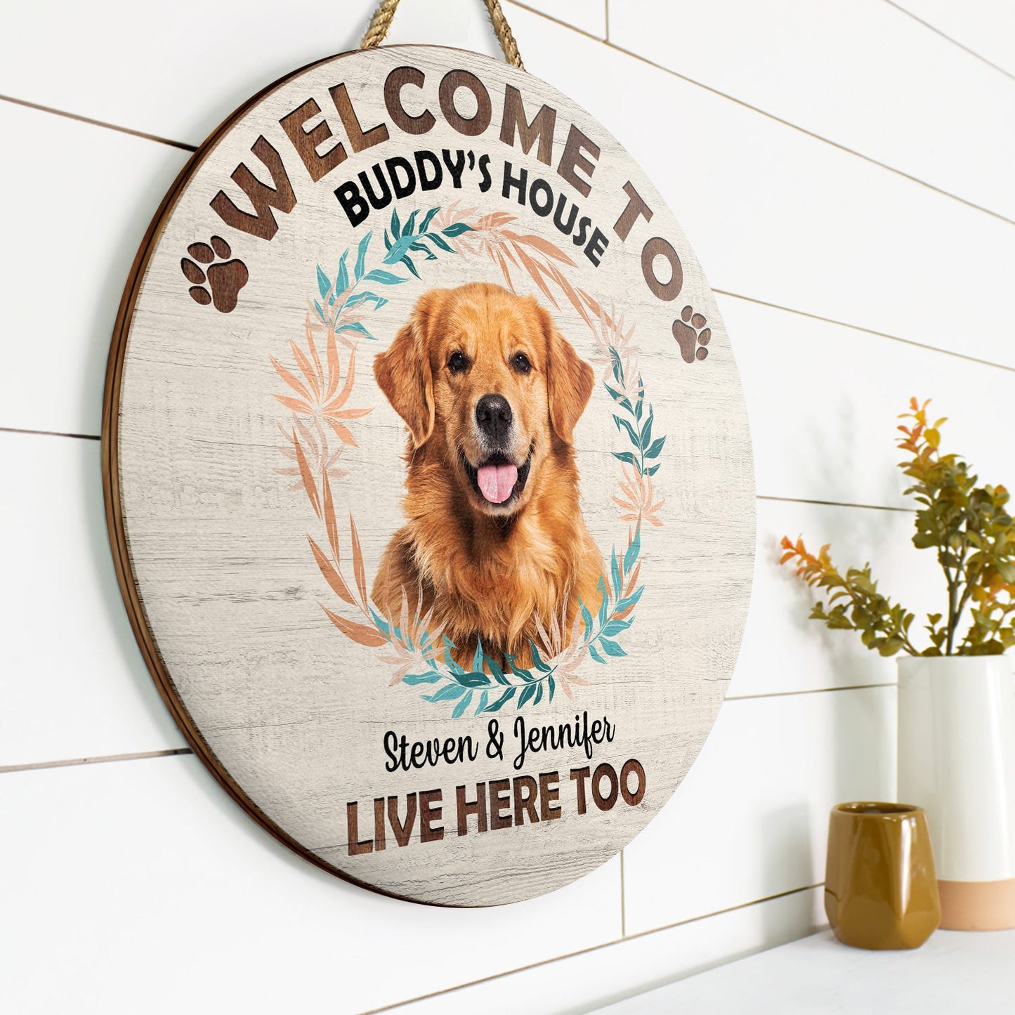 Custom Photo Welcome To My House - Gift For Pet Lovers - Personalized Wood Circle Sign