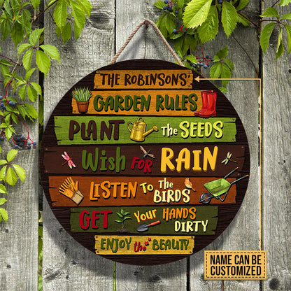 Gardening Garden Rules Custom Wood Circle Sign