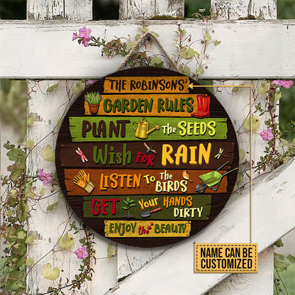 Gardening Garden Rules Custom Wood Circle Sign