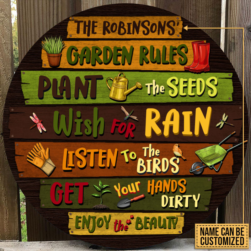 Gardening Garden Rules Custom Wood Circle Sign