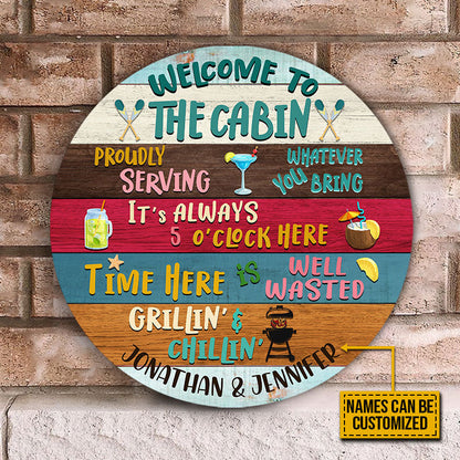 Lake Cabin Welcome To The Cabin Custom Wood Circle Sign, Wood Wall Art Sign