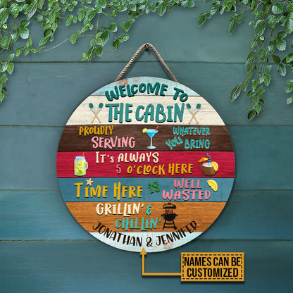 Lake Cabin Welcome To The Cabin Custom Wood Circle Sign, Wood Wall Art Sign