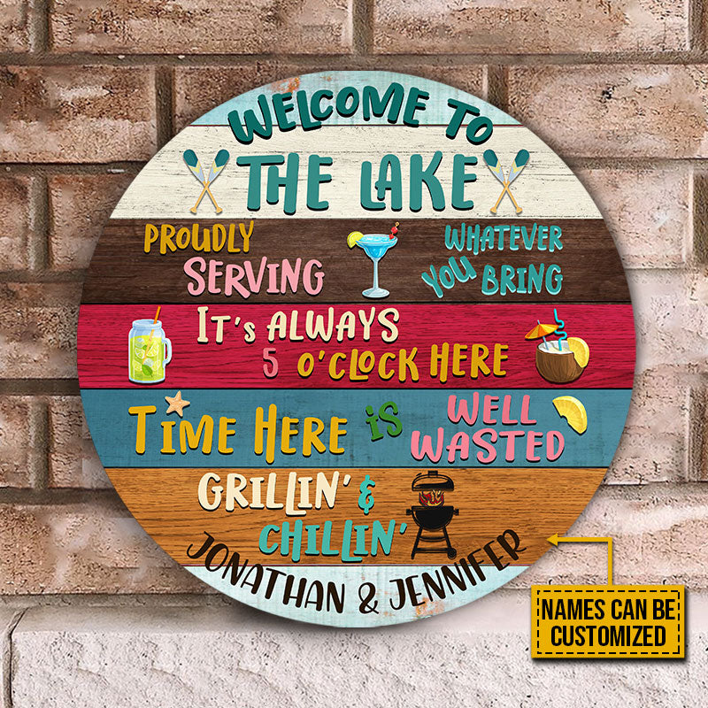 Lake House Proudly Serving Whatever Custom Wood Circle Sign