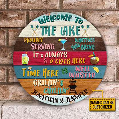 Lake House Proudly Serving Whatever Custom Wood Circle Sign