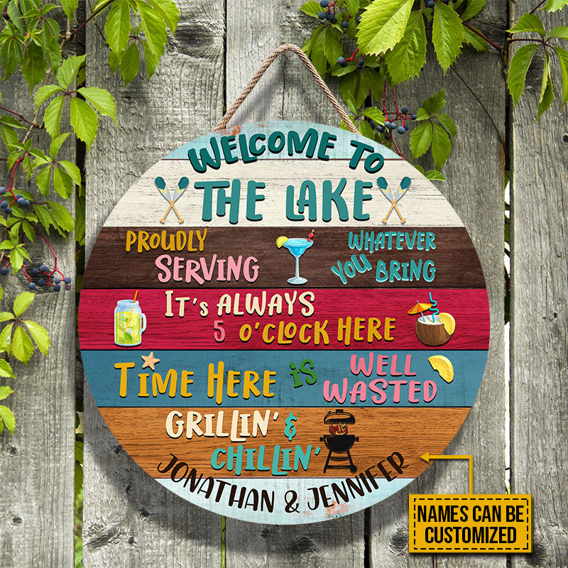 Lake House Proudly Serving Whatever Custom Wood Circle Sign