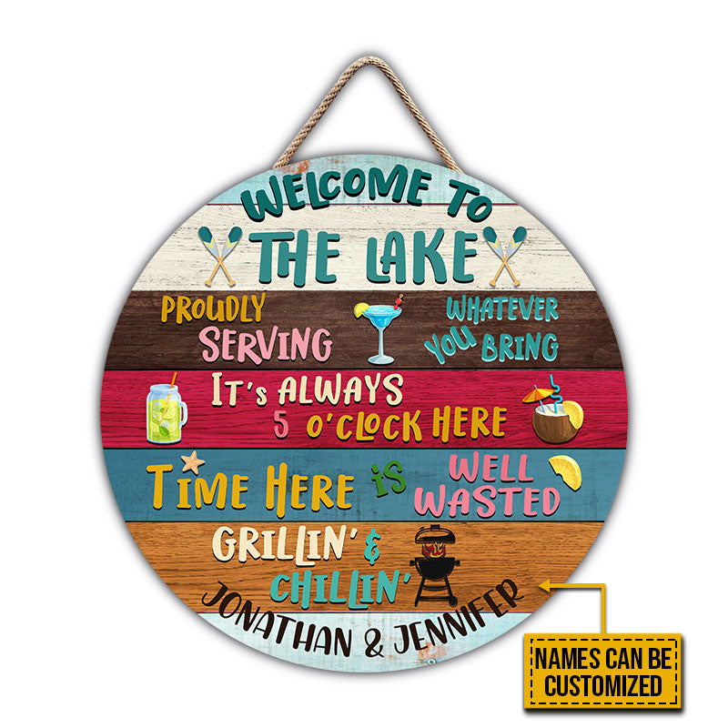 Lake House Proudly Serving Whatever Custom Wood Circle Sign