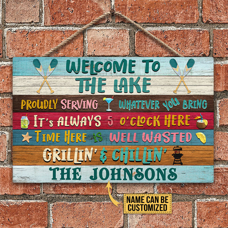 Lake House Proudly Serving Whatever Custom Wood Rectangle Sign