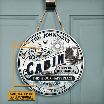 Log Cabin This Is Our Happy Place Custom Wood Circle Sign