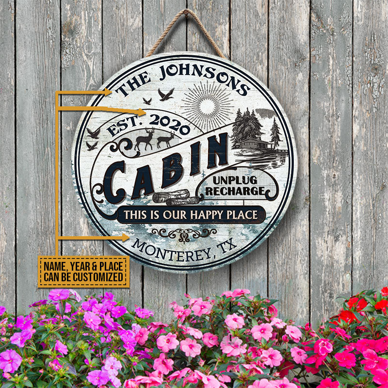 Log Cabin This Is Our Happy Place Custom Wood Circle Sign