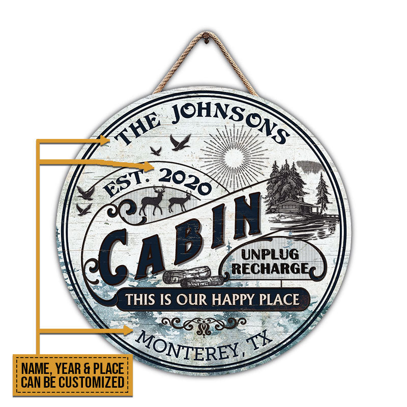 Log Cabin This Is Our Happy Place Custom Wood Circle Sign