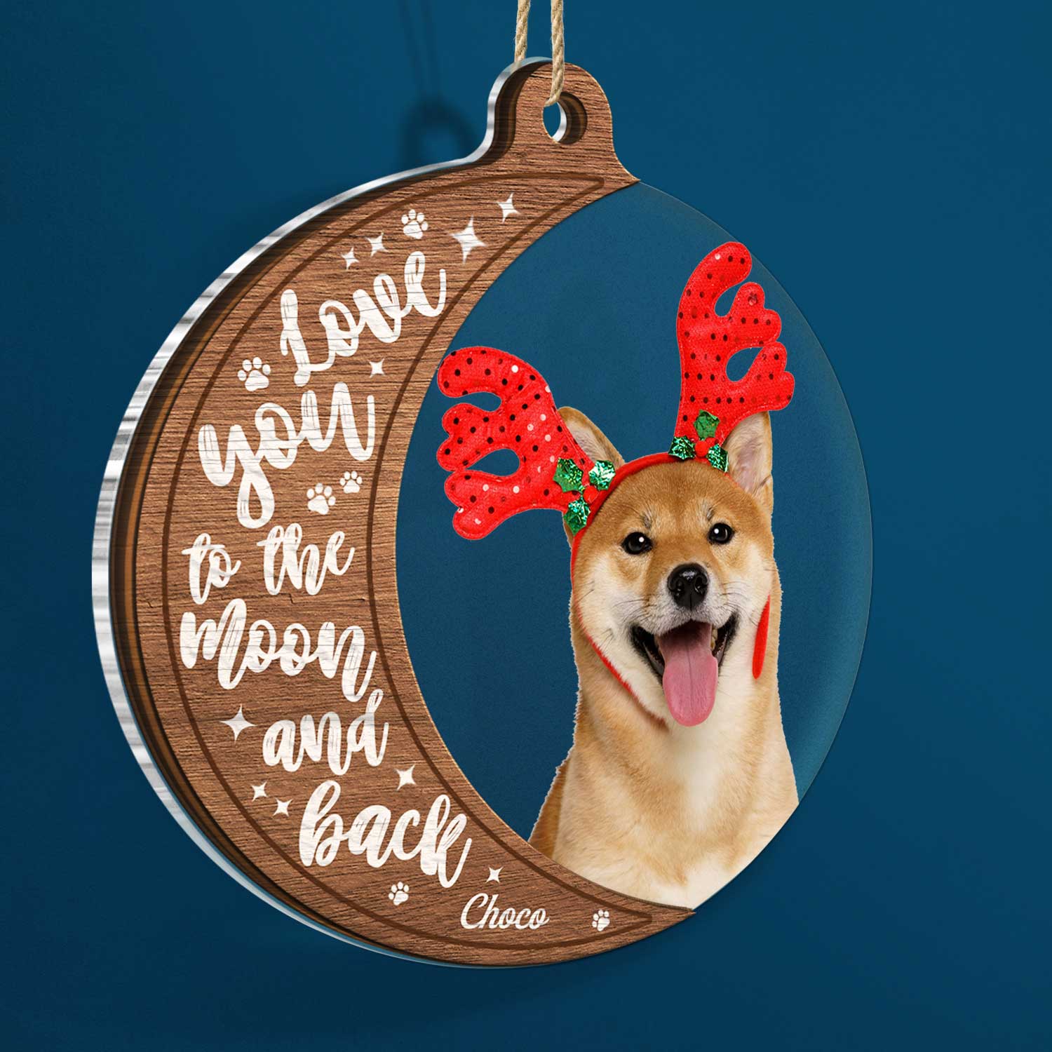 Custom Photo Dog Cat Love You To The Moon And Back - Christmas Gift For Pet Lovers - Personalized 2-Layered Mix Ornament