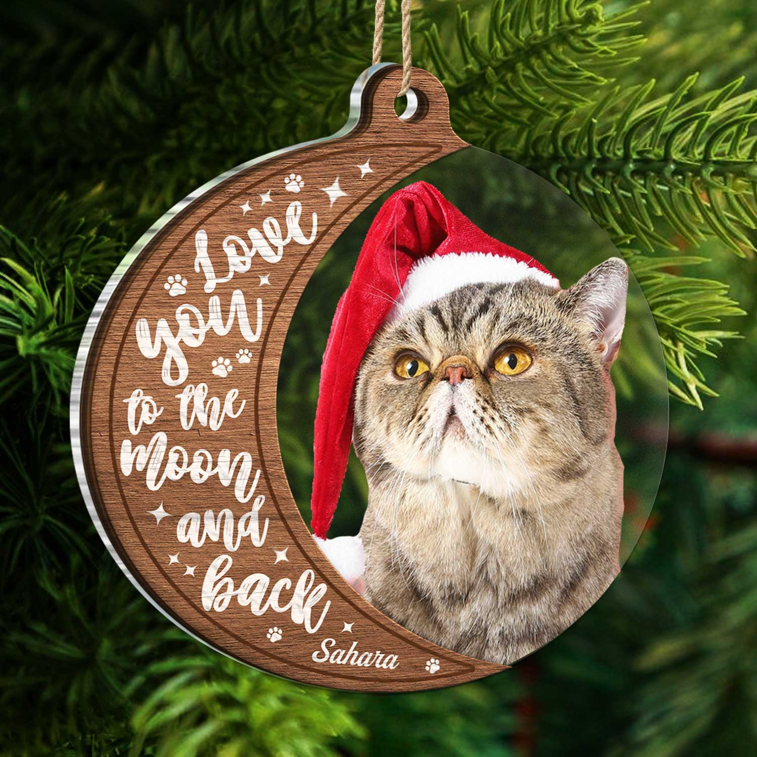 Custom Photo Dog Cat Love You To The Moon And Back - Christmas Gift For Pet Lovers - Personalized 2-Layered Mix Ornament