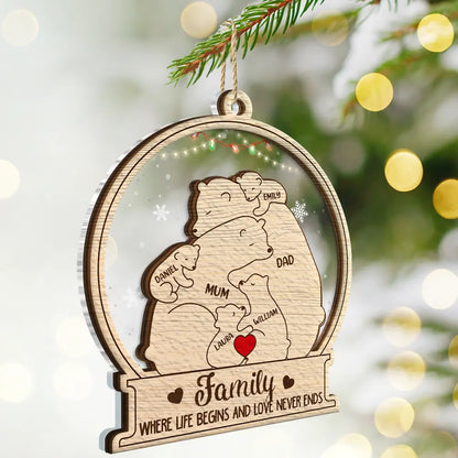 Bear Family Will Always Be Connected By Heart - Personalized 2-Layered Mix Ornament