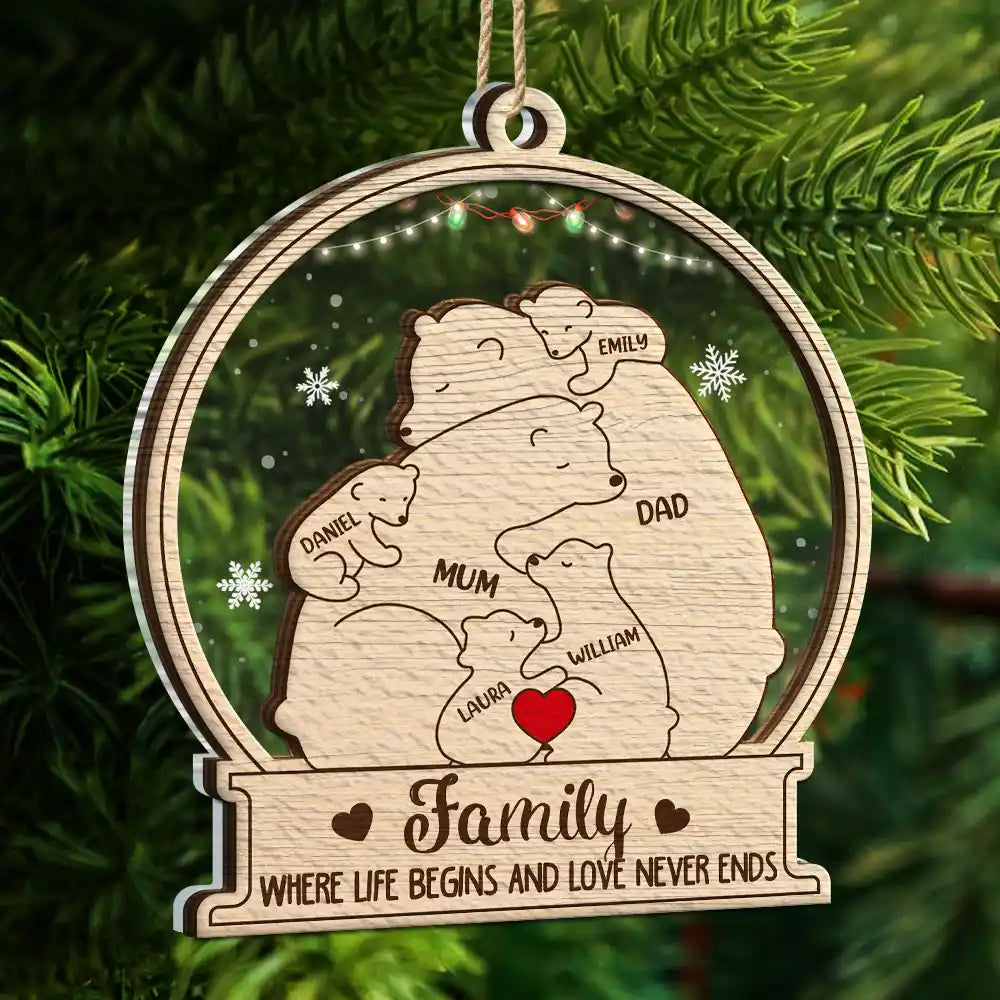 Bear Family Will Always Be Connected By Heart - Personalized 2-Layered Mix Ornament