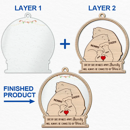 Bear Family Will Always Be Connected By Heart - Personalized 2-Layered Mix Ornament