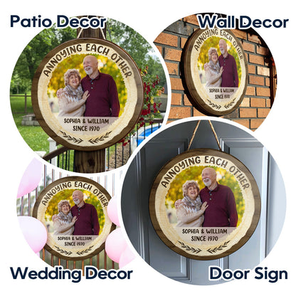 Custom Photo Two People Swiped Right - Anniversary Gift For Wedding Married Couples - Personalized Custom Wood Circle Sign