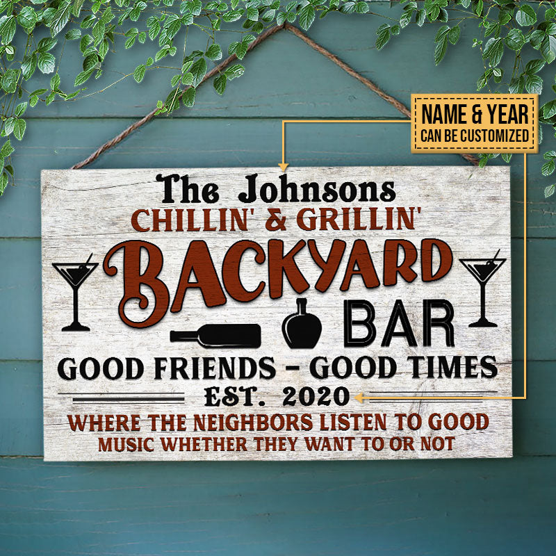 Personalized Backyard Bar Beer Listen To Good Music Custom Wood Rectangle Sign