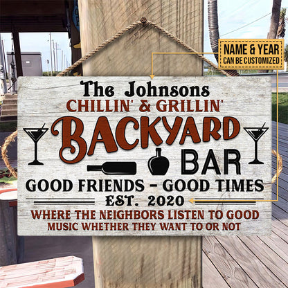 Personalized Backyard Bar Beer Listen To Good Music Custom Wood Rectangle Sign