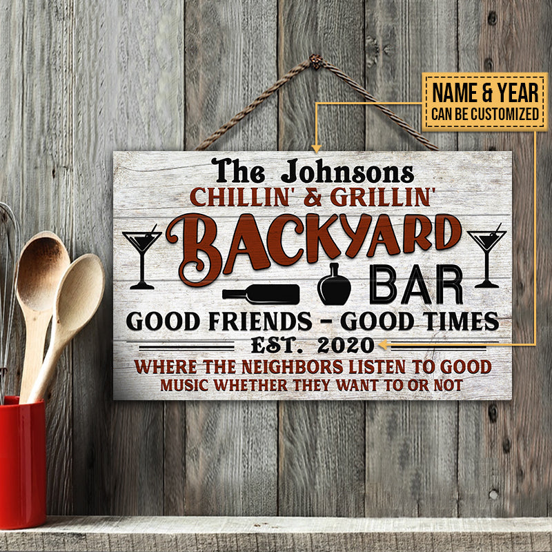 Personalized Backyard Bar Beer Listen To Good Music Custom Wood Rectangle Sign