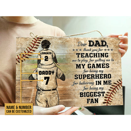 Personalized Baseball Dad And Son Thank You Customized Wood Rectangle Sign