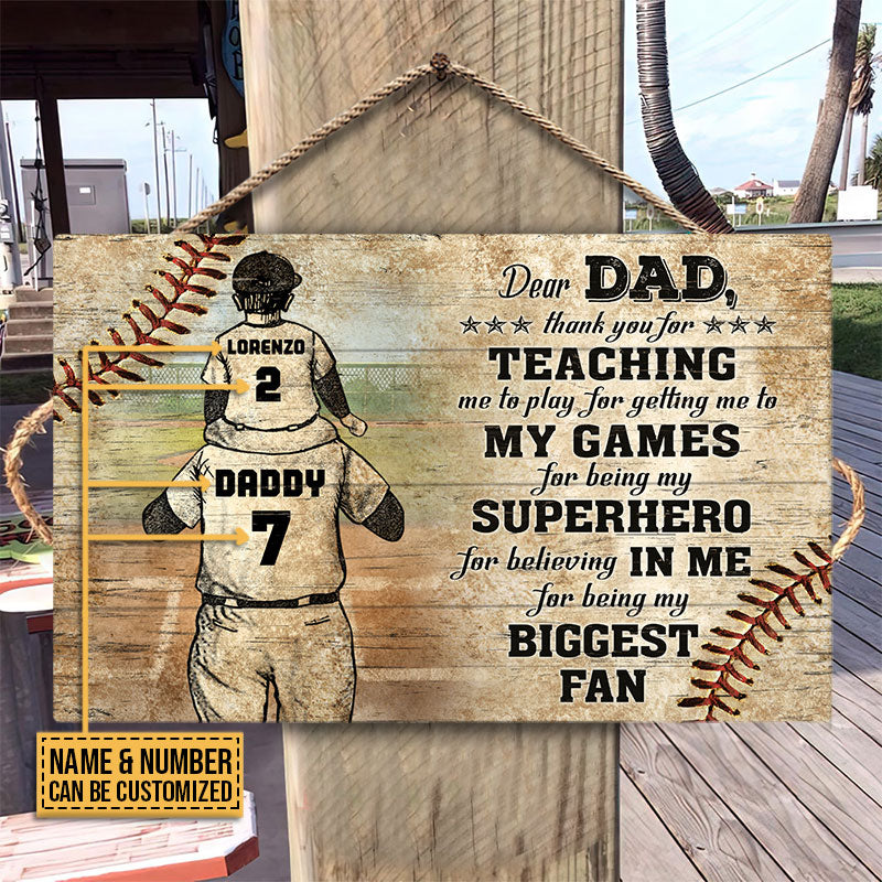 Personalized Baseball Dad And Son Thank You Customized Wood Rectangle Sign