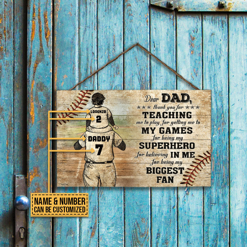 Personalized Baseball Dad And Son Thank You Customized Wood Rectangle Sign