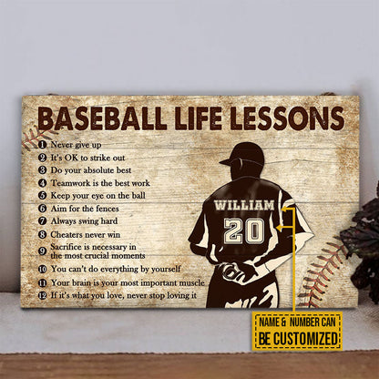 Personalized Baseball Pitcher Life Lessons Custom Wood Rectangle Sign