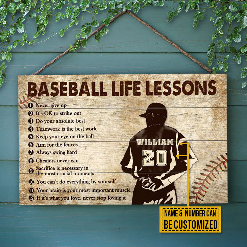 Personalized Baseball Pitcher Life Lessons Custom Wood Rectangle Sign