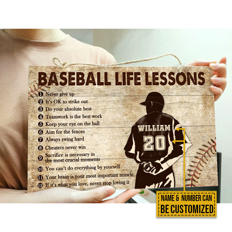 Personalized Baseball Pitcher Life Lessons Custom Wood Rectangle Sign