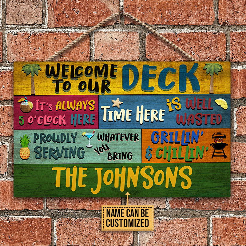 Personalized Deck Welcome Grillin And Chillin Custom Wood Rectangle Sign