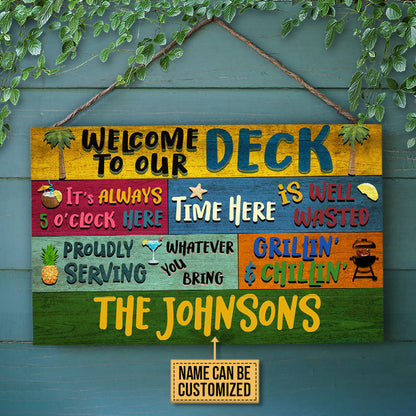 Personalized Deck Welcome Grillin And Chillin Custom Wood Rectangle Sign