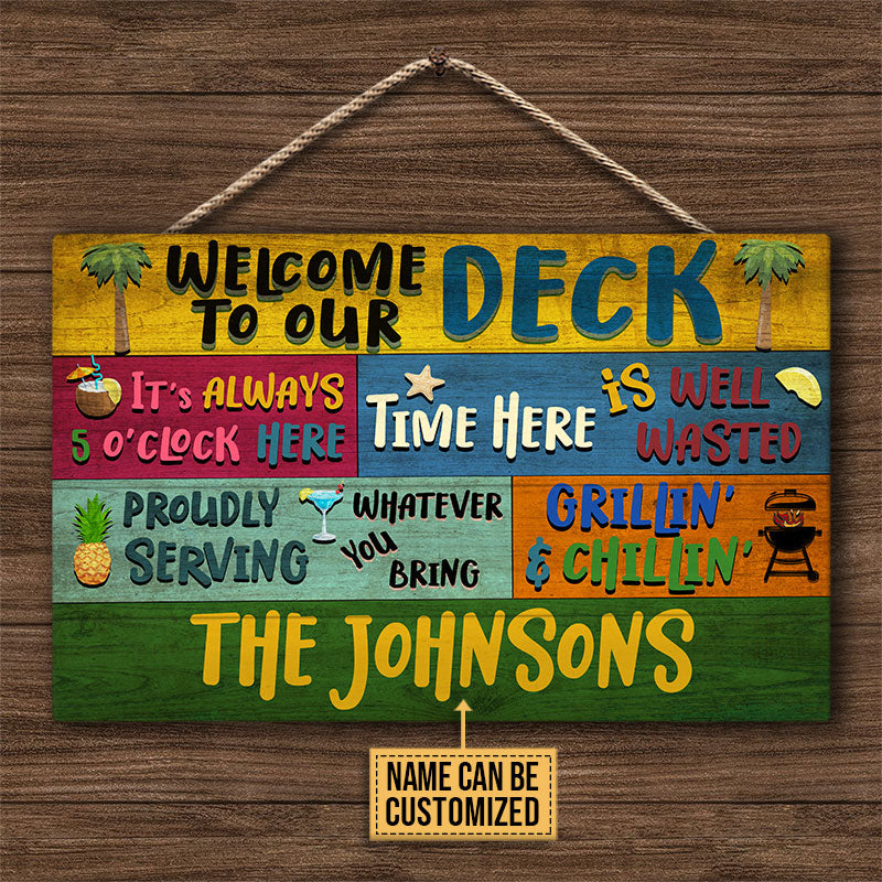 Personalized Deck Welcome Grillin And Chillin Custom Wood Rectangle Sign