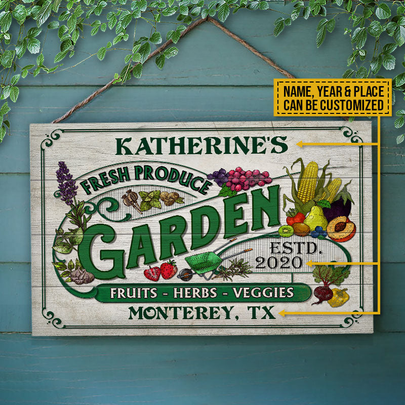 Personalized Garden Fresh Produce Custom Wood Rectangle Sign