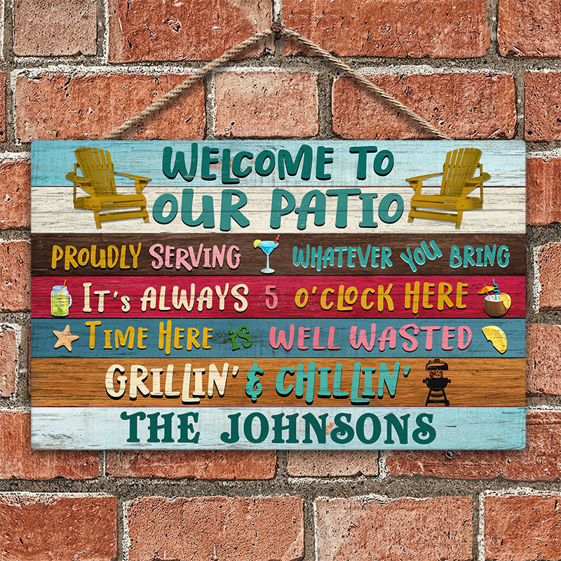 Personalized Patio Welcome Proudly Serving Custom Wood Rectangle Sign