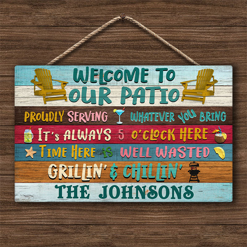 Personalized Patio Welcome Proudly Serving Custom Wood Rectangle Sign